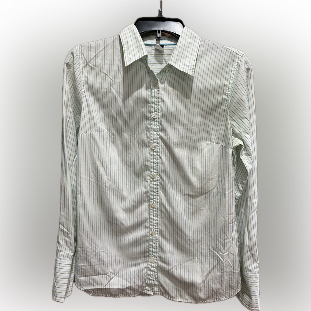 J. Crew Light Green and Blue Striped Button Down Shirt